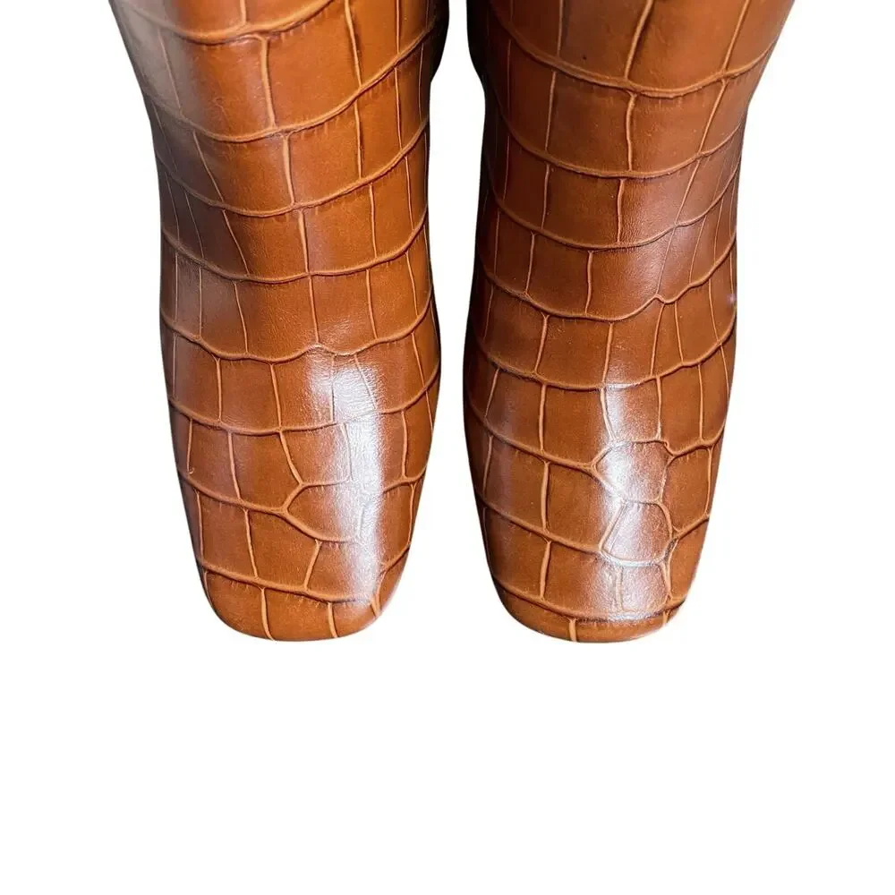 NEW SAM EDELMAN Clarem Leather Croc Embossed High Block Heeled Tall Boots SZ 6.5 - Picture 9 of 13